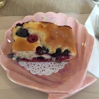 Vanilla and berry slice with edible glitter! So yummy at KUB in Teignmouth