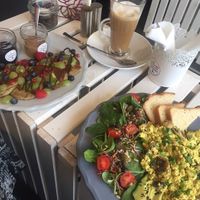tofu scramble and banana pancakes at Eat Sweet & Stay Fit in Poznan