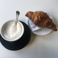 Vegan croissant and soy cappuccino at Milano Caffe in Chioggia