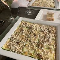 Zucchini with pistachios, pine nuts & grated smoked tofu on top at Dalmatino in Hvar