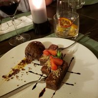 Granny's chocolate cake with vegan chocolate sorbet. at Dalmatino in Hvar
