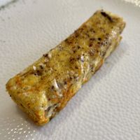 Complimentary starter for everyone (Inc meat eaters). Polenta, tofu and rosemary slice.  at Dalmatino in Hvar