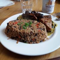 jerk tofu with rice & beans and rainbow chard at The Treehouse Restaurant in Aberystwyth