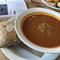 Sweet potato and red pepper miso soup. at The Treehouse Restaurant in Aberystwyth