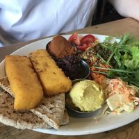 Vegan mezze - including polenta breadsticks  at The Treehouse Restaurant in Aberystwyth