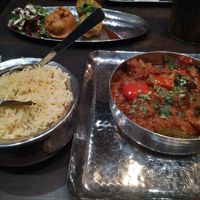 Large portion of rice included with curries at Bombay Street in Gothenburg