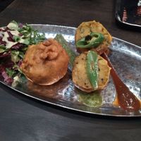 Starter - potato fritters at Bombay Street in Gothenburg