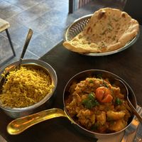 Aloo Gobhi. The naan isn’t vegan, the chapati is (not in the photo)   at Bombay Street in Gothenburg