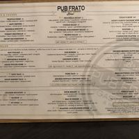 Menu as of June 2019 at Pub Frato in Painesville