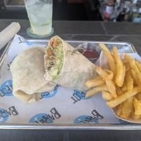 Veggie wrap with fries at Barefoot Bar & Grill in San Diego