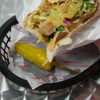 Look at that lovely chili accompaniment! at Mr Falafel in West London