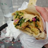 The reveal! Falafel and Spicy Potato Wrap at Mr Falafel in West London