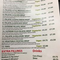 Menu at Mr Falafel in West London