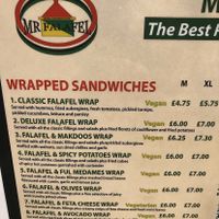 The menu  at Mr Falafel in West London