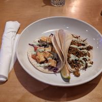House tacos with marinated tofu (left) and house made vegan chorizo (right) at Goldfinch in Black Mountain