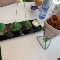 Vegan burgers and sweet potato fries at Wanderlust Garden in Mallorca