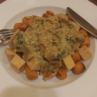 Gnocchi with tofu- gnocchi seemed deep fried  at Merge in Buffalo