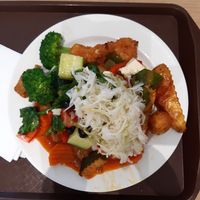 Salads, vegan stew, tofu. at Veganland in Prague