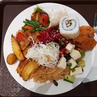 Vegan sushi, fresh salads, vegan vrap, noodles. at Veganland in Prague