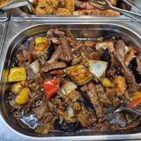 Mock meat and aubergine at Veganland in Prague