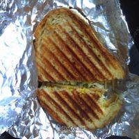 As usual, I've taken my trademark bite out of this amazing American Panini. at Loving Hut in Cincinnati