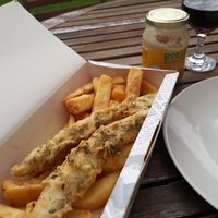 Vegan fish and chips! at Red Herring in Ely