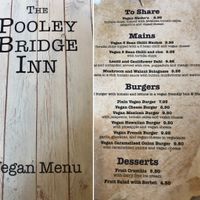Vegan menu at Pooley Bridge Inn in Penrith