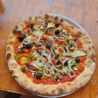 Pizza vegetariana, zonder kaas, met knoflook olie at Las Tapas de Miguel in Fuerteventura