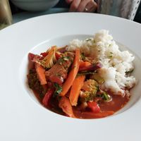 Vegetable ragout with coconut rice at Bistro Les in Decin
