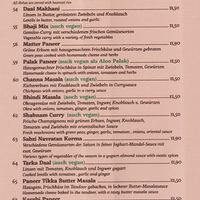 Vegetarian menu at Indian Chilli in Frankfurt