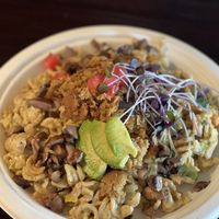 Mushroom stroganoff with eggplant sausage 😍🤤 at Callie's Kitchen in Tomball