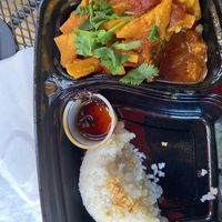 Tofu curry with coconut rice   at Top Burmese in Portland