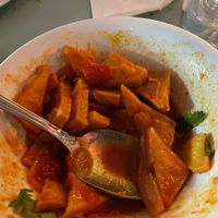 Tofu curry- coconut rice is not shown, so good  at Top Burmese in Portland