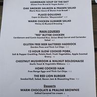 Sunday Menu - Gluten and Dairy Free (no separate vegan menu) at The Red Lion in Banbury