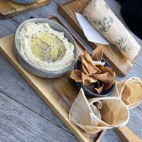 we adored the bread (crispy bread) and hummus   at Pois Chiche in Brussels