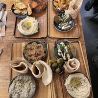 All vegan mezze with hummus and baba ganoush   at Pois Chiche in Brussels