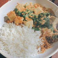 Satay tofu with broc and rice at Vegalicious in Ettalong Beach