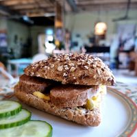 Sandwich with sausage at Van Die Vegans in Hilversum