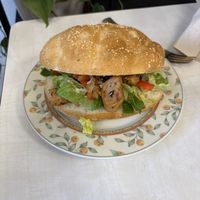 Spicy “chicken” sandwich! They make the “chicken” there!  at Van Die Vegans in Hilversum