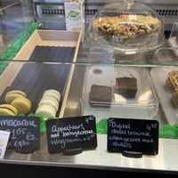 Some sweet goodies. The 2 macarons are hazelnut/mocha (quite nice) and pecan/vanilla (the best) at Van Die Vegans in Hilversum