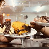 Carrot Cake with ice cream and melted chocolate souce  at Espaço VHMOR in Sao Paulo