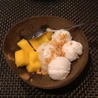 Vegan coconut ice-cream with sticky rice mango and fresh mango!!! Delicious!!  at Arca Pub in Porto