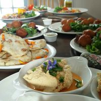 Buffet of falafel, houmous, flatbread and salads at The Dragonfly in Dumfries