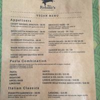 Menu in Veganese at Mrs.Robino's in Wilmington