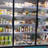 Refrigerated mostly vegan section at Regenbogen Bio Reformhaus in Schwyz