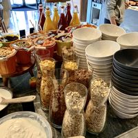 Cereals with many nut and dried fruit toppings. Soy and almond milks are available.  at Cafe Royal in Copenhagen