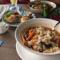 Oriental sweet and sour noodle soup. Curry puffs. Friend spaghetti. at Melior 舒食馆 in Langkawi