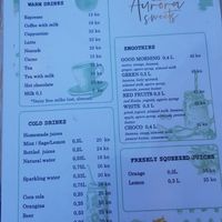Menu (drinks) at Aurora Sweets in Korcula