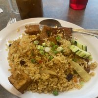 Pineapple fried rice and an iced coffee with coconut milk  at Bai Tong in Loveland