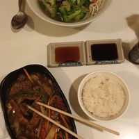 Seitan saute with veggies, sticky rice, veggie soup at Yamato 356 in Marseille